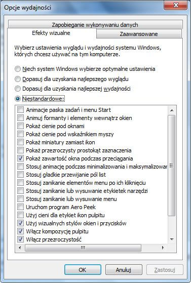 Zalecane optymalizacje graficzne Windows Thin PC