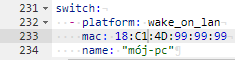 Wake on LAN settings in Home Assistant server configuration yaml files